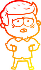 warm gradient line drawing of a cartoon tired man