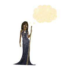 cartoon sorceress  with thought bubble