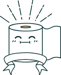 scroll banner with tattoo style toilet paper character