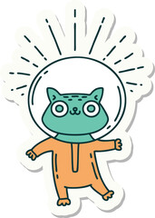 sticker of a tattoo style cat in astronaut suit