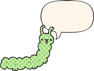 cartoon caterpillar with speech bubble in comic book style