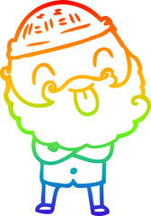 rainbow gradient line drawing of a man with beard sticking out tongue