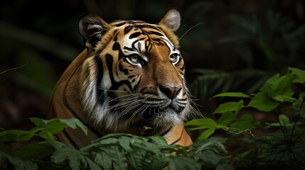 A Bengal Tiger, its senses heightened, eyes intently surveying the surroundings for lurking danger