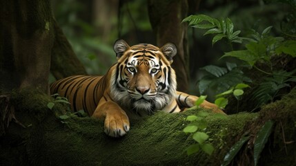 Fototapeta na wymiar A Bengal Tiger, its senses heightened, eyes intently surveying the surroundings for lurking danger