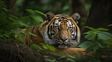 A Bengal Tiger, its senses heightened, eyes intently surveying the surroundings for lurking danger