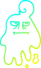 cold gradient line drawing of a cartoon spooky ghost