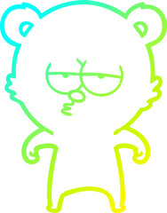 cold gradient line drawing of a bored bear cartoon