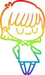 rainbow gradient line drawing of a cartoon woman
