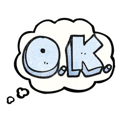 freehand drawn thought bubble textured cartoon word OK