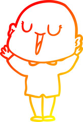 warm gradient line drawing of a happy cartoon bald man