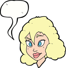 Obraz premium cartoon pretty woman with speech bubble