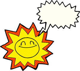 happy freehand drawn comic book speech bubble cartoon sun