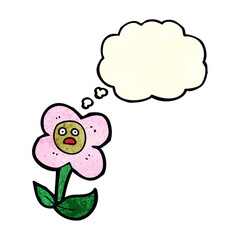 cartoon flower with face with thought bubble