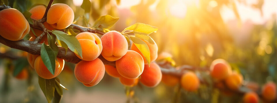 apricot grows on a tree in the harvest garden. Generative Ai,