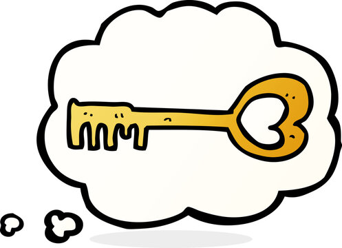 cartoon heart shaped key with thought bubble