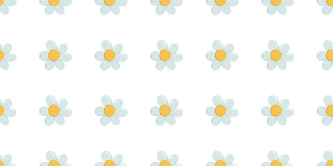 Seamless floral pattern with daisy flowers. Soft colors minimalistic retro background. Y2K style flower print. Cute groovy vector illustration. 
