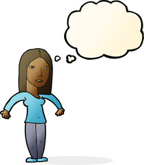 cartoon annoyed woman with thought bubble