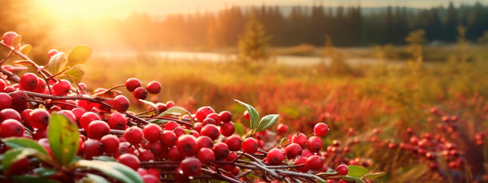 cranberry grows on a tree in the harvest garden. Generative Ai,