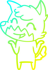 cold gradient line drawing of a happy cartoon fox
