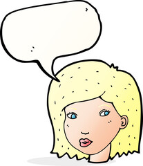 cartoon female face with speech bubble