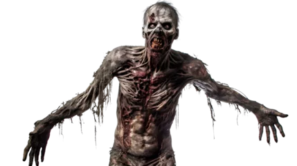 Fotobehang Dread Unleashed: Scary Zombie Horror Concept on Transparent Background PNG - Generative AI © John