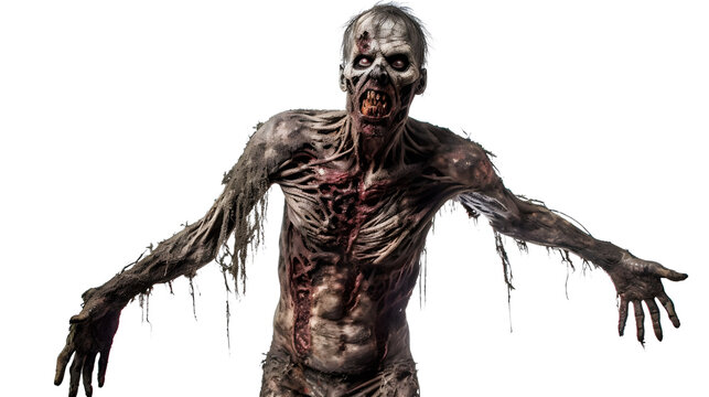 Dread Unleashed: Scary Zombie Horror Concept on Transparent Background PNG - Generative AI
