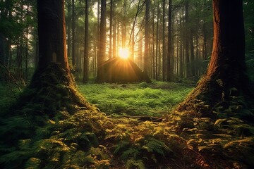 Capture the serene beauty of a lush forest. Generated by AI.