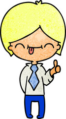 freehand drawn textured cartoon of boy with thumb up