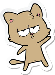 sticker of a bored cartoon cat
