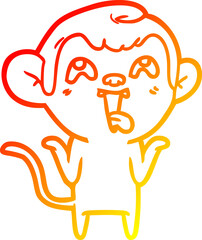 warm gradient line drawing of a crazy cartoon monkey