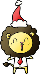 laughing lion hand drawn gradient cartoon of a wearing santa hat