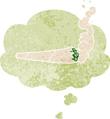 cartoon marijuana joint with thought bubble in grunge distressed retro textured style