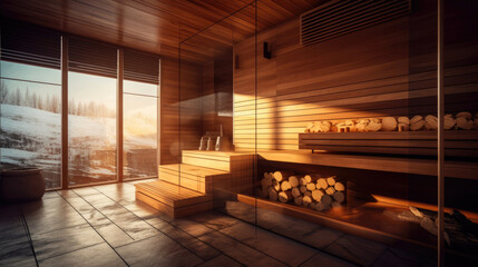 Fototapeta premium Home sauna design. Generative AI