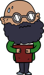 cartoon worried man with beard and spectacles