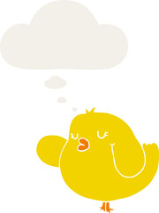 cartoon bird with thought bubble in retro style