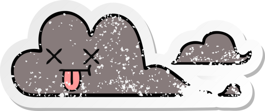 distressed sticker of a cute cartoon storm cloud