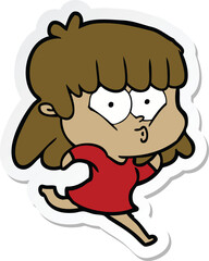 sticker of a cartoon whistling girl