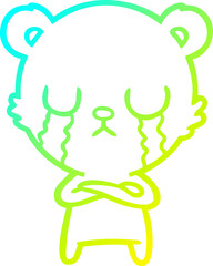 cold gradient line drawing of a crying polar bear cartoon