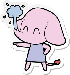 sticker of a cute cartoon elephant spouting water