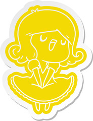 cartoon sticker of a cute singing kawaii girl