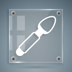 White Silver spoon icon isolated on grey background. Cooking utensil. Cutlery sign. Square glass panels. Vector