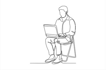 continuous line drawing of businessman holding laptop