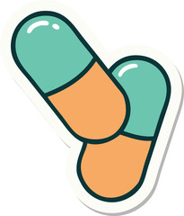 sticker of tattoo in traditional style of a pills