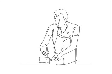 continuous line drawing of chef serving food