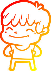 warm gradient line drawing of a cartoon happy boy