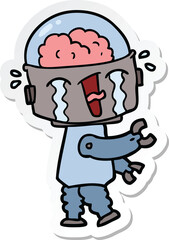 sticker of a cartoon crying robot