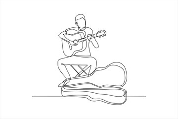 Fototapeta na wymiar continuous line drawing of musician playing guitar