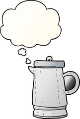 cartoon old kettle with thought bubble in smooth gradient style