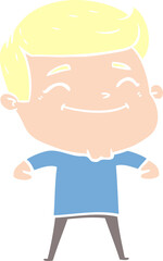 happy flat color style cartoon man
