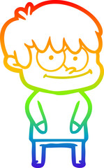 rainbow gradient line drawing of a happy cartoon man